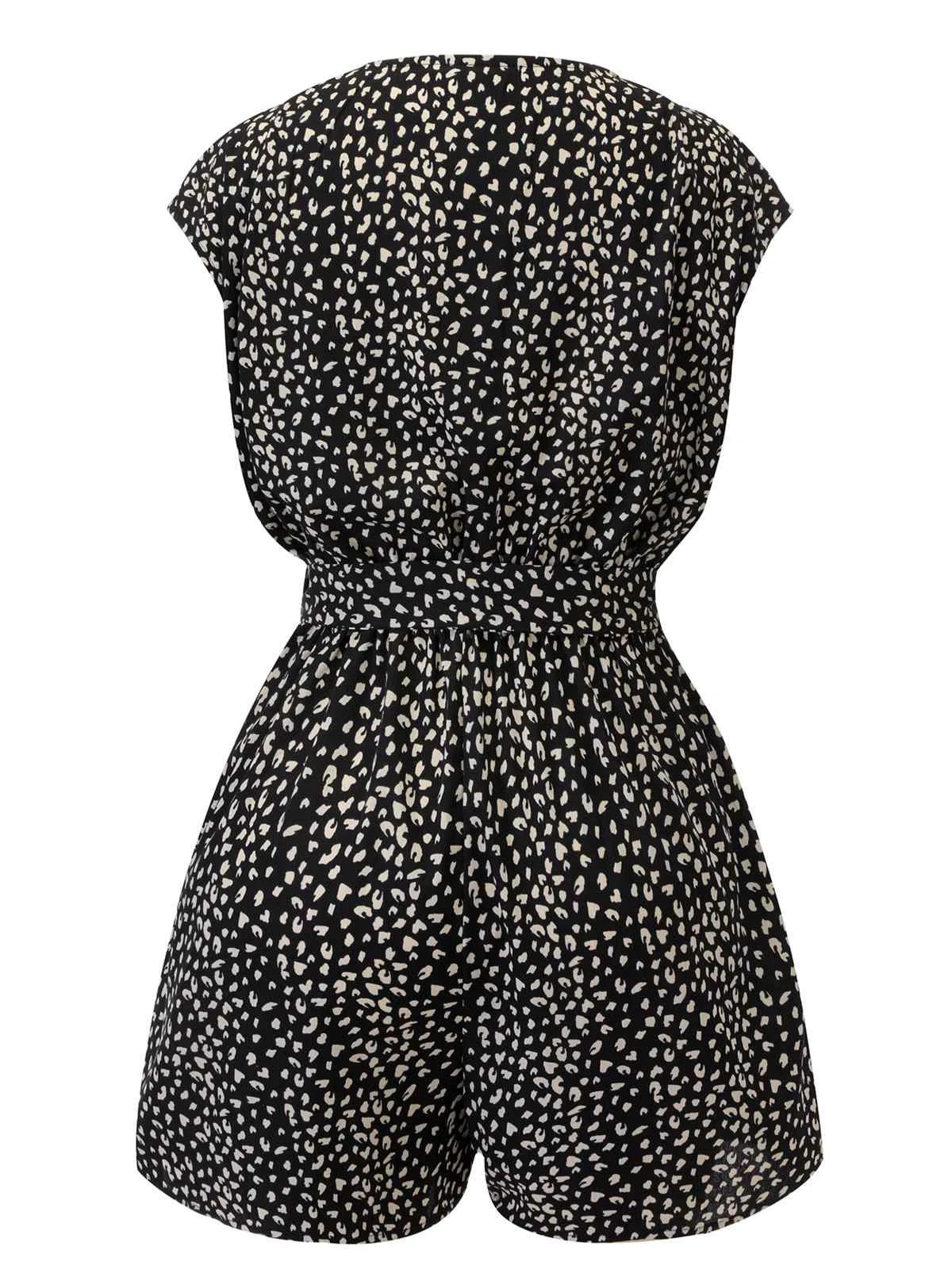 Black 1950s Printed V-Neck Belted Romper 6 Black 1950s Printed V-Neck Belted Romper - Image 4