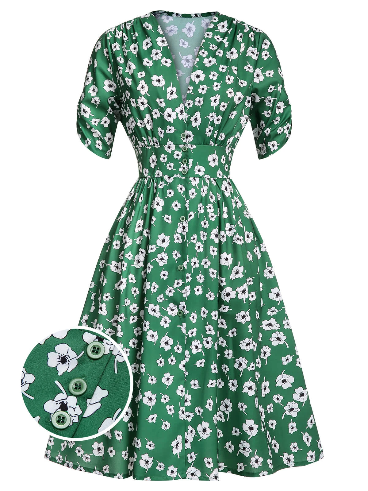 Green 1940s V-Neck Floral Dress 3 Green 1940s V-Neck Floral Dress