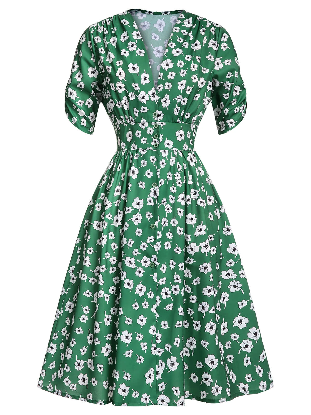 Green 1940s V-Neck Floral Dress 4 Green 1940s V-Neck Floral Dress - Image 2