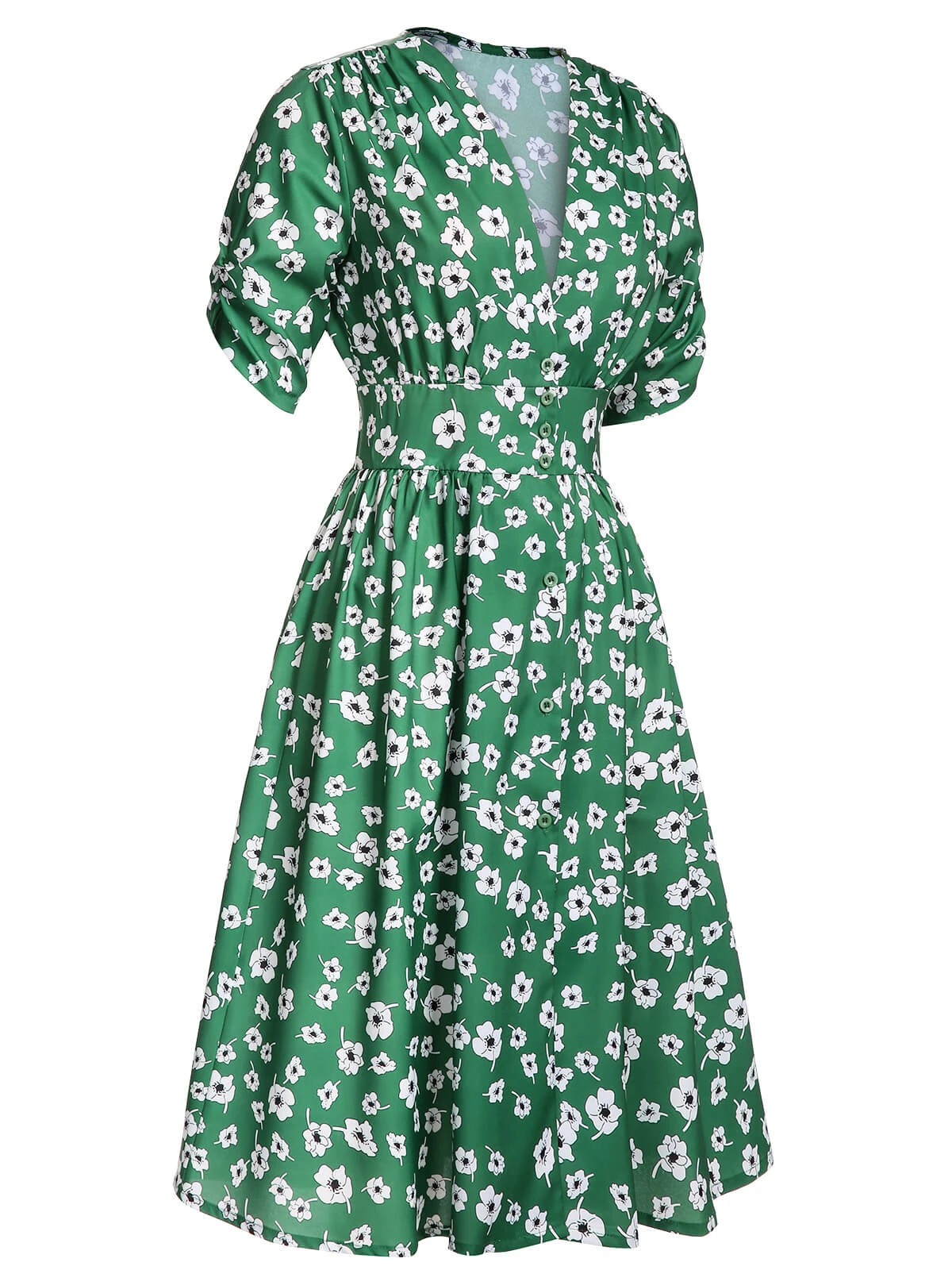 Green 1940s V-Neck Floral Dress 5 Green 1940s V-Neck Floral Dress - Image 3