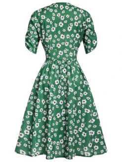 Green 1940s V-Neck Floral Dress 12 Green 1940s V-Neck Floral Dress -Retro Pulse Shop SCV021556 3