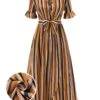 Earth Yellow 1950s Stripes Wrap Waist Dress -Retro Pulse Shop SCV021566 01