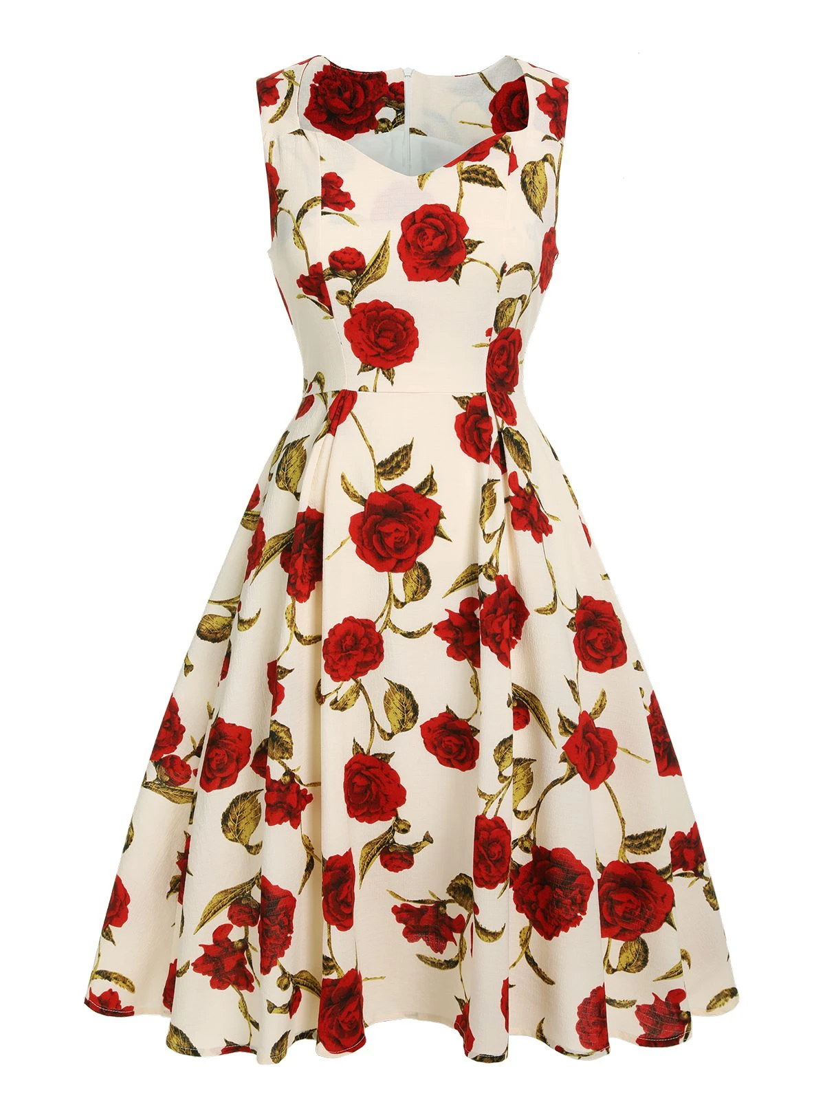 1950s Floral Sleeveless Heart Collar Dress 3 1950s Floral Sleeveless Heart Collar Dress