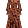 Orange 1950s Floral V-Neck High Waist Dress -Retro Pulse Shop SCV021570 1