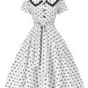 White 1940s Polka Dot Lapel Dress -Retro Pulse Shop SCV021571 1