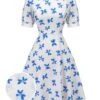 1940s Blue Butterfly Doll Neck Dress -Retro Pulse Shop SCV021573 01