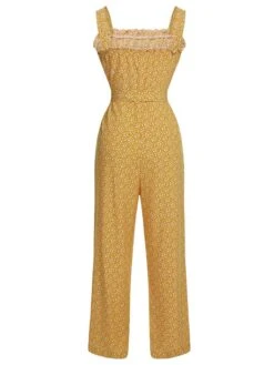 Yellow 1930s Floral Ruffles Tie Jumpsuit 12 Yellow 1930s Floral Ruffles Tie Jumpsuit -Retro Pulse Shop SCV021580 3 compressed