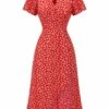 Red 1930s Floral V-Neck Added Button Dress -Retro Pulse Shop SCV021587 1 compressed