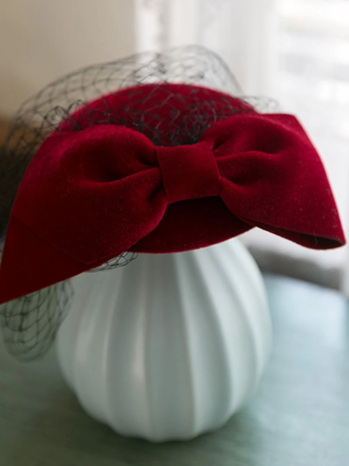 Retro Wine Red Bowknot Fascinator 5 Retro Wine Red Bowknot Fascinator - Image 3