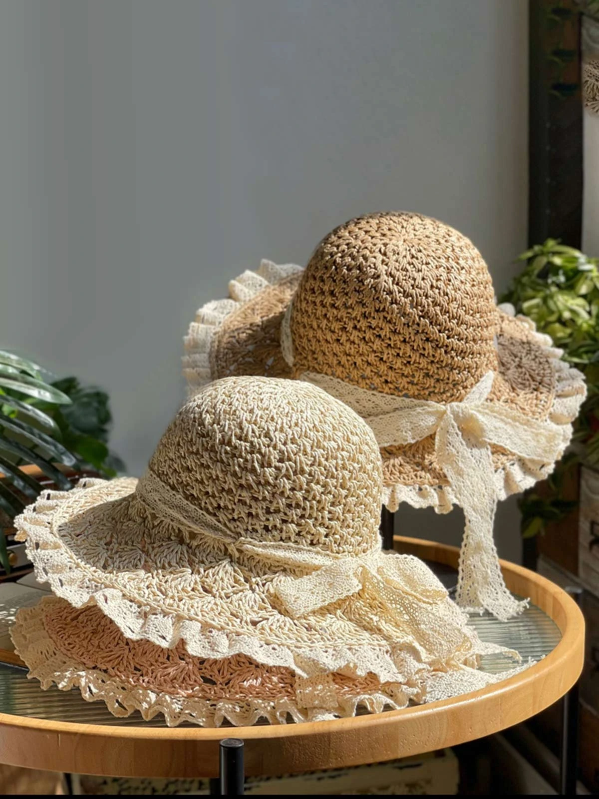Beige Hand-made Lace Bow Sun Hat 7 Beige Hand-made Lace Bow Sun Hat - Image 5