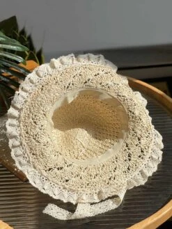 Pale Pink Hand-made Lace Bow Sun Hat -Retro Pulse Shop SCW000697 BE 2