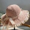 Pale Pink Hand-made Lace Bow Sun Hat 1 Pale Pink Hand-made Lace Bow Sun Hat -Retro Pulse Shop SCW000697 PP 1