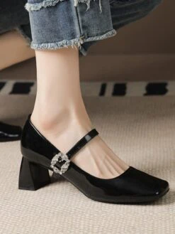 Retro Glossy Leather Chunky Heel Shoes -Retro Pulse Shop SCWL000060 B 1 4