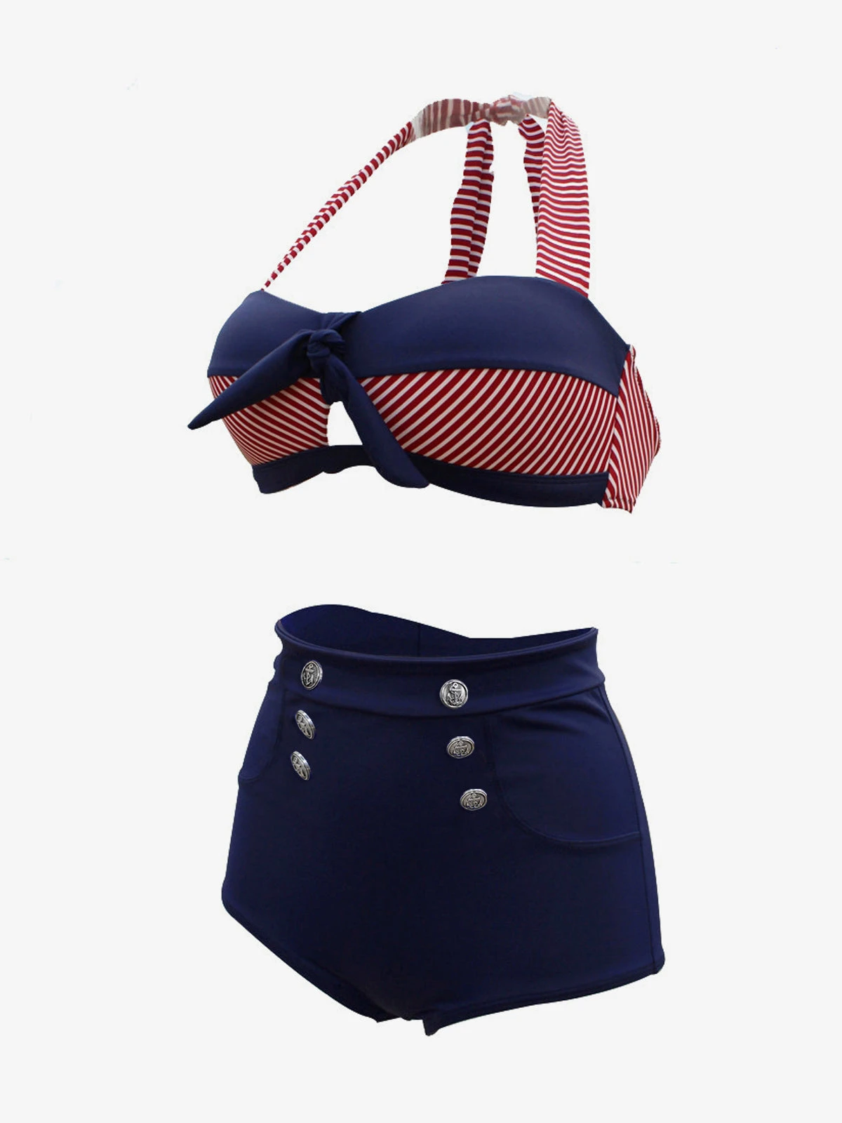 Stripe Patchwork Bow Halter Bikini 4 Stripe Patchwork Bow Halter Bikini - Image 2