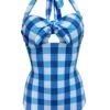 Plaid Halter One-Piece Swimsuit