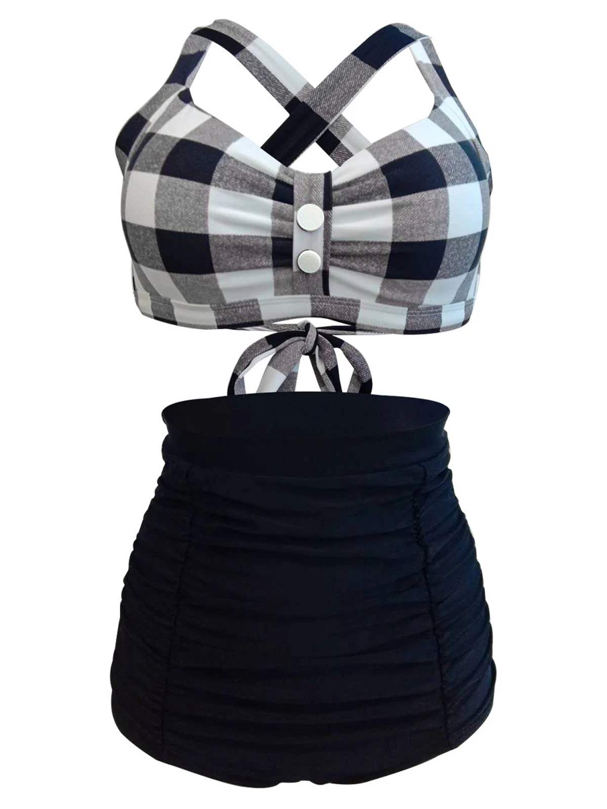 1950s Plaid Criss Cross Pleated Bikini 3 1950s Plaid Criss Cross Pleated Bikini