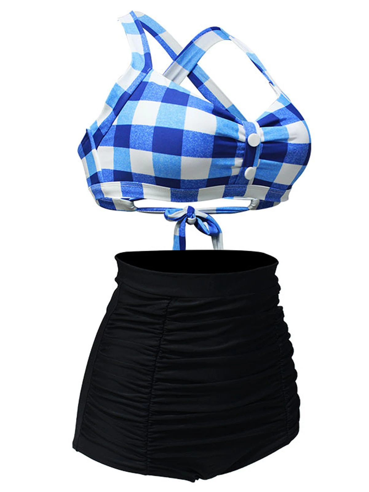 1950s Plaid Criss Cross Pleated Bikini 6 1950s Plaid Criss Cross Pleated Bikini - Image 4