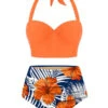 Halter Flowers Pleated Bikini Set -Retro Pulse Shop SCX000721 OR