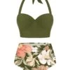 Olive 1950s Lace-Up Halter Flowers Bikini Set 2 Olive 1950s Lace-Up Halter Flowers Bikini Set -Retro Pulse Shop SCX000722 ARG