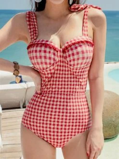 Red 1950s Checked Back Cut-Out Swimsuit -Retro Pulse Shop SCX000740 R 3 5ec4a860 f8cc 46c0 b829 9123f0858873