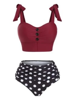 [Pre-Sale] 1950s Bowknot Spaghetti Strap Button Bikini -Retro Pulse Shop SCX000821 WR 1