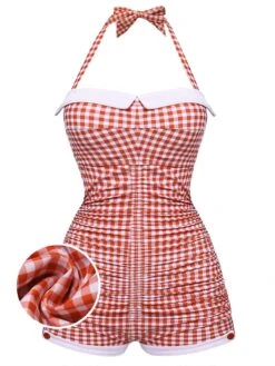 Checked 1950s Halter Bowknot One-piece Swimsuit -Retro Pulse Shop SCX000948 01 082eb6f8 8728 4872 9553 8cb8d39cde47