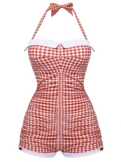 Checked 1950s Halter Bowknot One-piece Swimsuit -Retro Pulse Shop SCX000948 1 49390c45 3591 4bd8 b2f3 33dfb9b68552