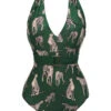 Green 1930s Jaguar Vintage Halter One-piece Swimsuit -Retro Pulse Shop SCX000966 1