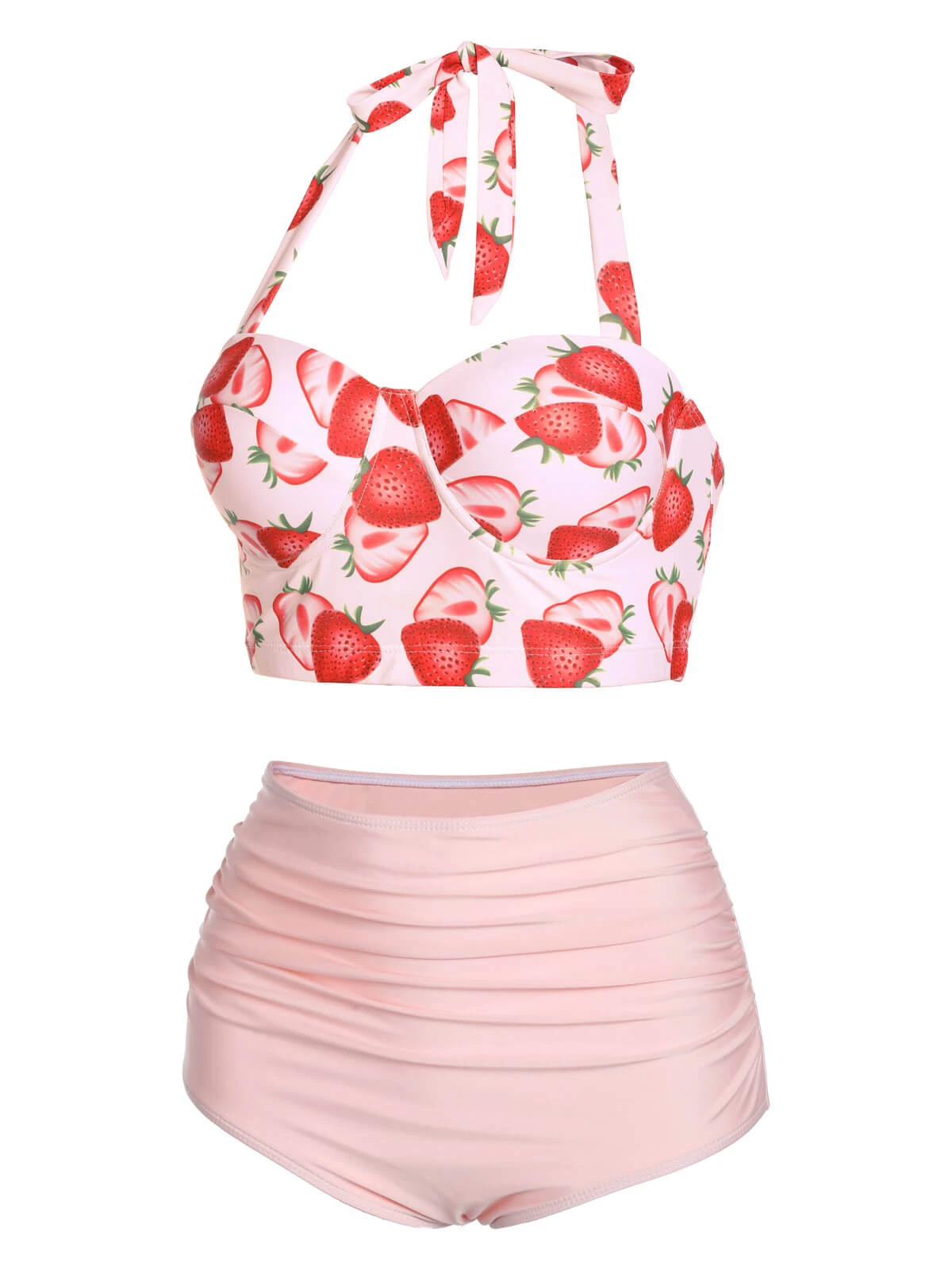 1950s Strawberry Halter Lace-Up Pleated Bikini Set 5 1950s Strawberry Halter Lace-Up Pleated Bikini Set - Image 3