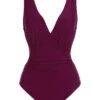 Raspberry Purple 1960s V-Neck One-piece Swimsuit 1 Raspberry Purple 1960s V-Neck One-piece Swimsuit -Retro Pulse Shop SCX001050 PR 1