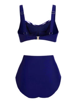 1950s Stripe Twisted Patchwork Strap Swimsuit -Retro Pulse Shop SCX001140 BL 2