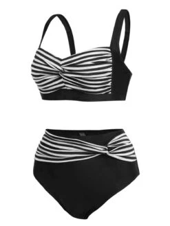 1950s Stripe Twisted Patchwork Strap Swimsuit -Retro Pulse Shop SCX001140 B 3