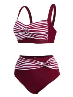 1950s Stripe Twisted Patchwork Strap Swimsuit -Retro Pulse Shop SCX001140 WR 3