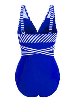 [Plus Size] 1950s Stripe Lace Up Patchwork One-Piece Swimsuit -Retro Pulse Shop SCX001141 BL 2