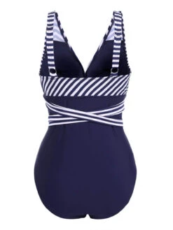 [Plus Size] 1950s Stripe Lace Up Patchwork One-Piece Swimsuit -Retro Pulse Shop SCX001141 NB 3