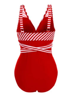 [Plus Size] 1950s Stripe Lace Up Patchwork One-Piece Swimsuit -Retro Pulse Shop SCX001141 R 2