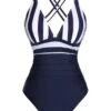 [Pre-Sale] Navy Blue Stripes Strap Patchwork Swimsuit -Retro Pulse Shop SCX001147