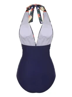 Blue 1940s Tropical Deep-V Halter Swimsuit 7 Blue 1940s Tropical Deep-V Halter Swimsuit -Retro Pulse Shop SCX001154 3