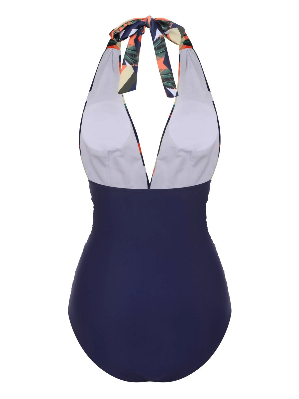 Blue 1940s Tropical Deep-V Halter Swimsuit 5 Blue 1940s Tropical Deep-V Halter Swimsuit - Image 3