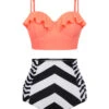 Orange 1940s Stripe Ruffles Strap Swimsuit 2 Orange 1940s Stripe Ruffles Strap Swimsuit -Retro Pulse Shop SCX001160 1