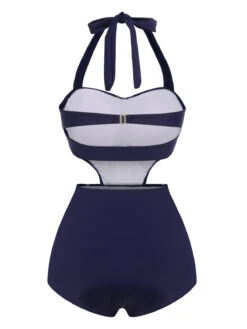 Navy Blue 1930s Halter One-piece Swimsuit -Retro Pulse Shop SCX001168 NB 4