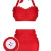 Red 1950s Button Ruffles Halter Swimsuit -Retro Pulse Shop SCX001200 compressed