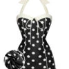 Black 1950s Polka Dots Halter Swimsuit -Retro Pulse Shop SCX001213 01