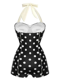 Black 1950s Polka Dots Halter Swimsuit -Retro Pulse Shop SCX001213 2