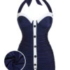 [Plus Size] Navy Blue 1950s Pleated Halter Swimsuit -Retro Pulse Shop SCX001215 01 553fd1e3 7647 4ed6 bec3 2ea770aec977