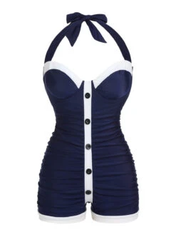 [Plus Size] Navy Blue 1950s Pleated Halter Swimsuit -Retro Pulse Shop SCX001215 1 0953bc6a 3340 4c7f a8a4 e2a1b5c738d7