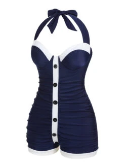 [Plus Size] Navy Blue 1950s Pleated Halter Swimsuit -Retro Pulse Shop SCX001215 2 ae5da752 d6db 4831 9345 9f2696347bcb