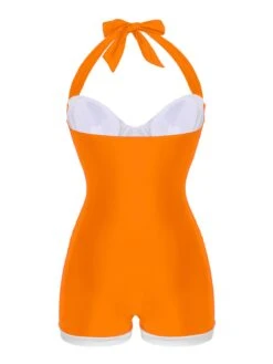 Navy Blue 1950s Pleated Halter Swimsuit -Retro Pulse Shop SCX001215 3 1