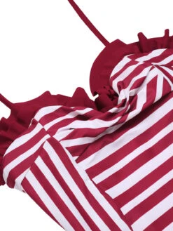 Wine Red 1950s Stripe Heart Collar Swimsuit -Retro Pulse Shop SCX001253 WR 5