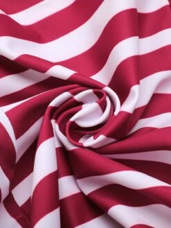 Wine Red 1950s Stripe Heart Collar Swimsuit -Retro Pulse Shop SCX001253 WR 7